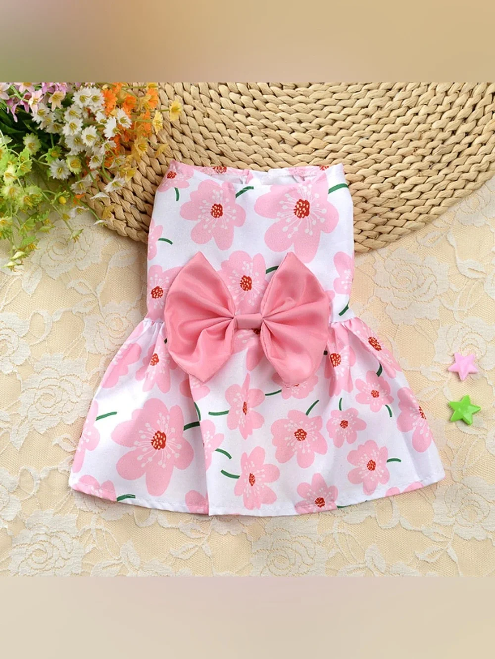 Dog Princess Dress Pet Skirt Cute Printed Bow Lace Dog Dress size S